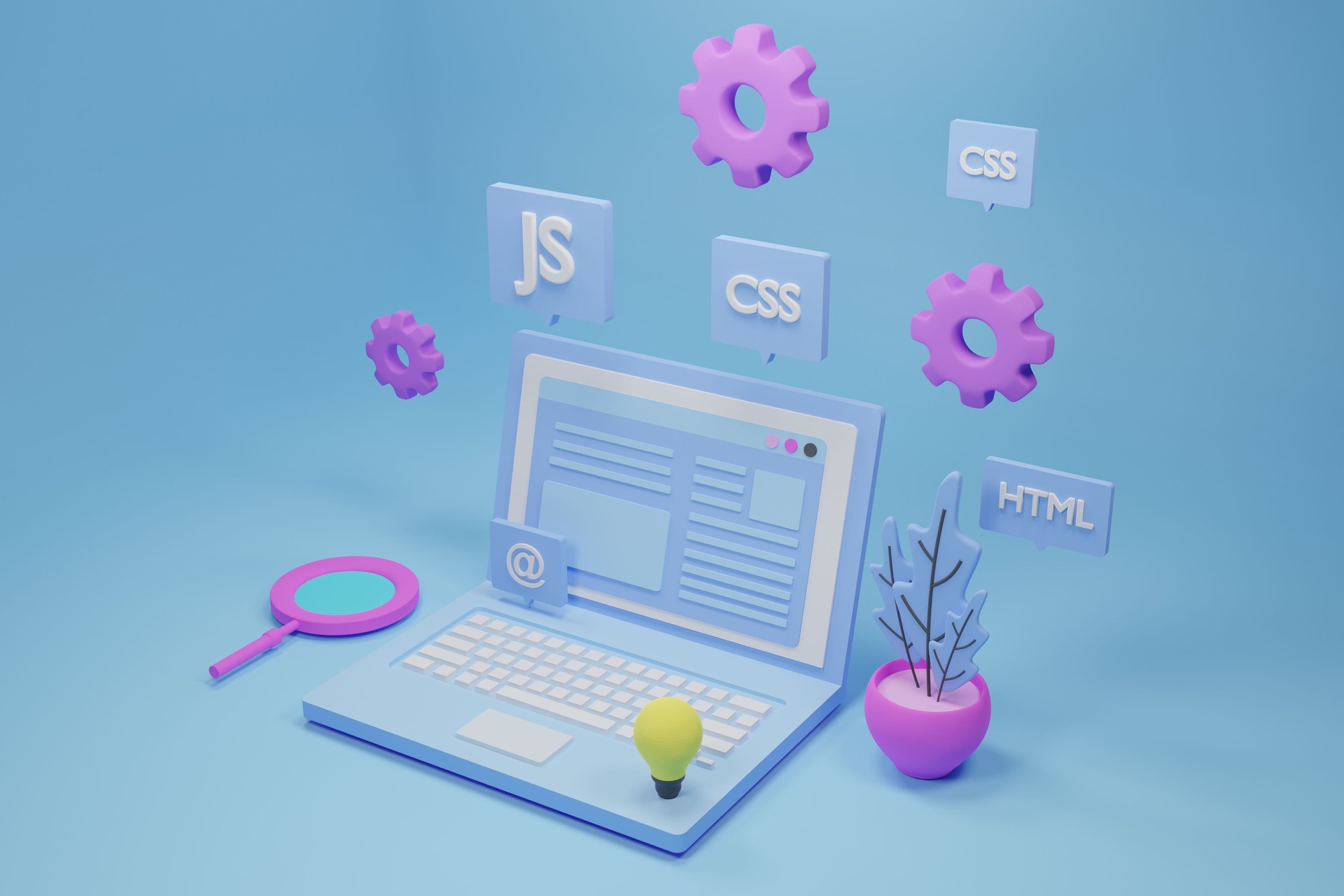Software and web development with 3d illustration